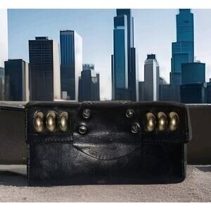 Diesel Black Gold Genuine Leather Wallet Women's Black 8x4